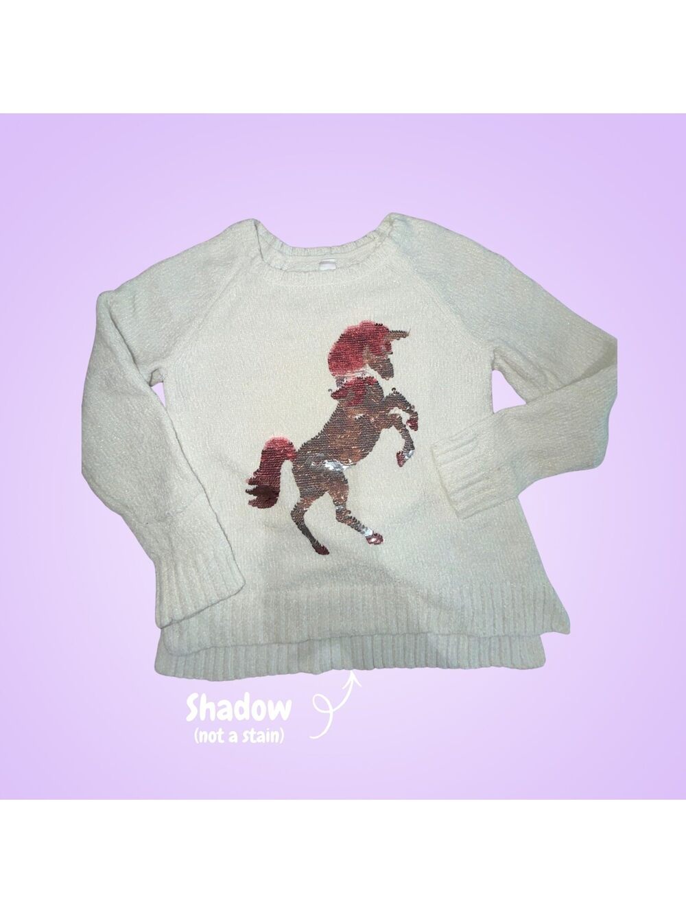 Justice Girls Size 8 Off White Cream Glitter Reversible Sequin Unicorn Swe